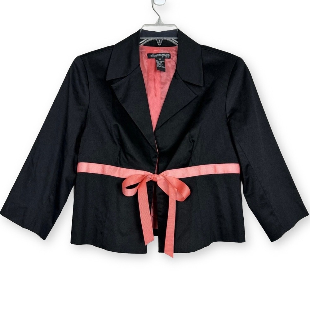 Jonathan Martin Studio Petites Black Blazer Coral Ribbon‎ Tie Jacket 12P 2C38001